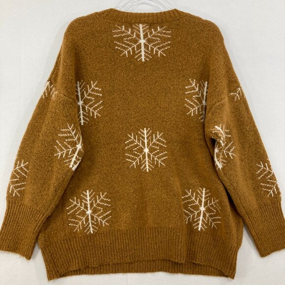 Dreamers Medium/Large Brown Snow Flake Print Cozy Fuzzy Slouchy Sweater - Picture 8 of 9